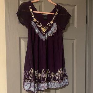 Purple Embroidered Women's Top California Woman Palm Tree Embroidered Sequin